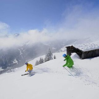 Tiefschnee und Skifahrer